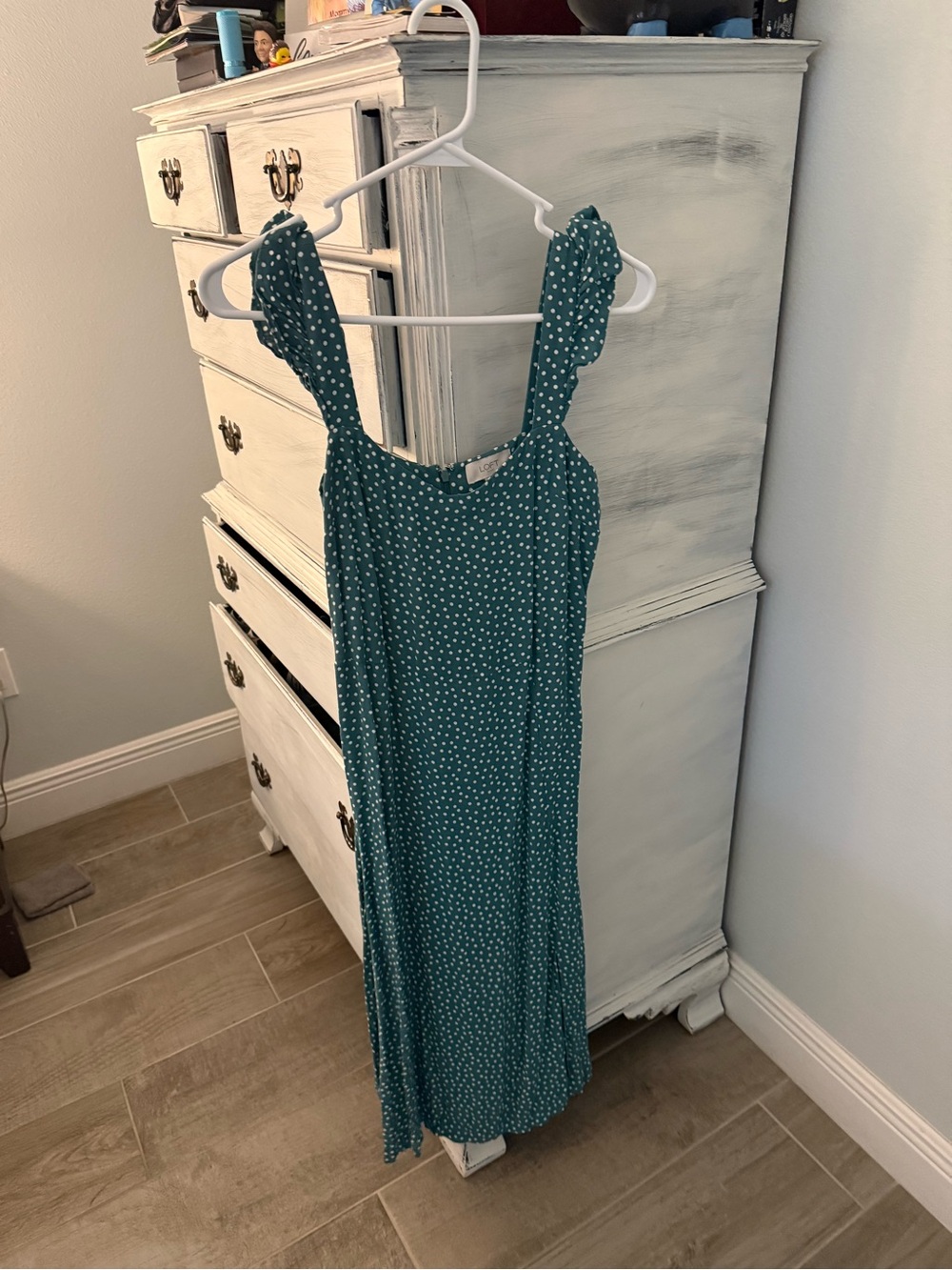 Polka dot linen feel midi dress